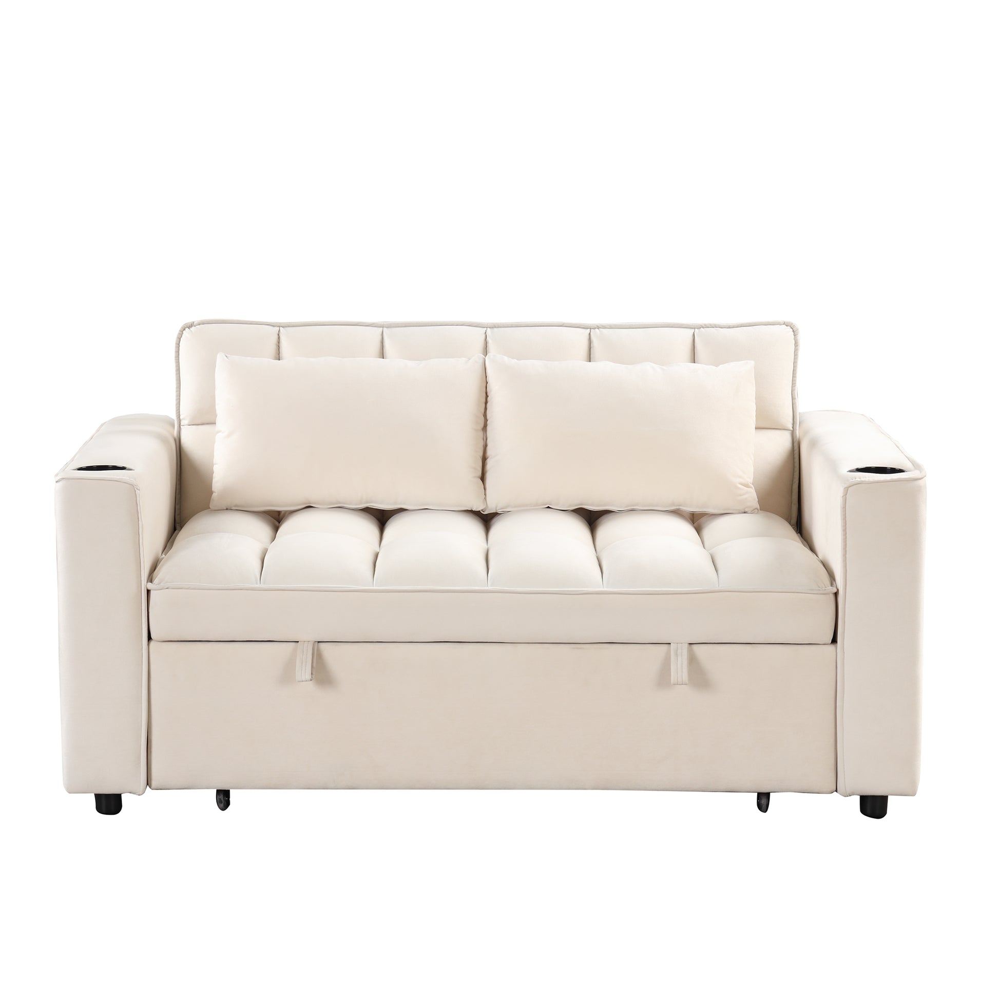 58" 4 1 Multi Functional Sofa Bed With Cup Holder And Usb Port For Living Room Or Apartments Milky White Milk White Foam 2 Seat