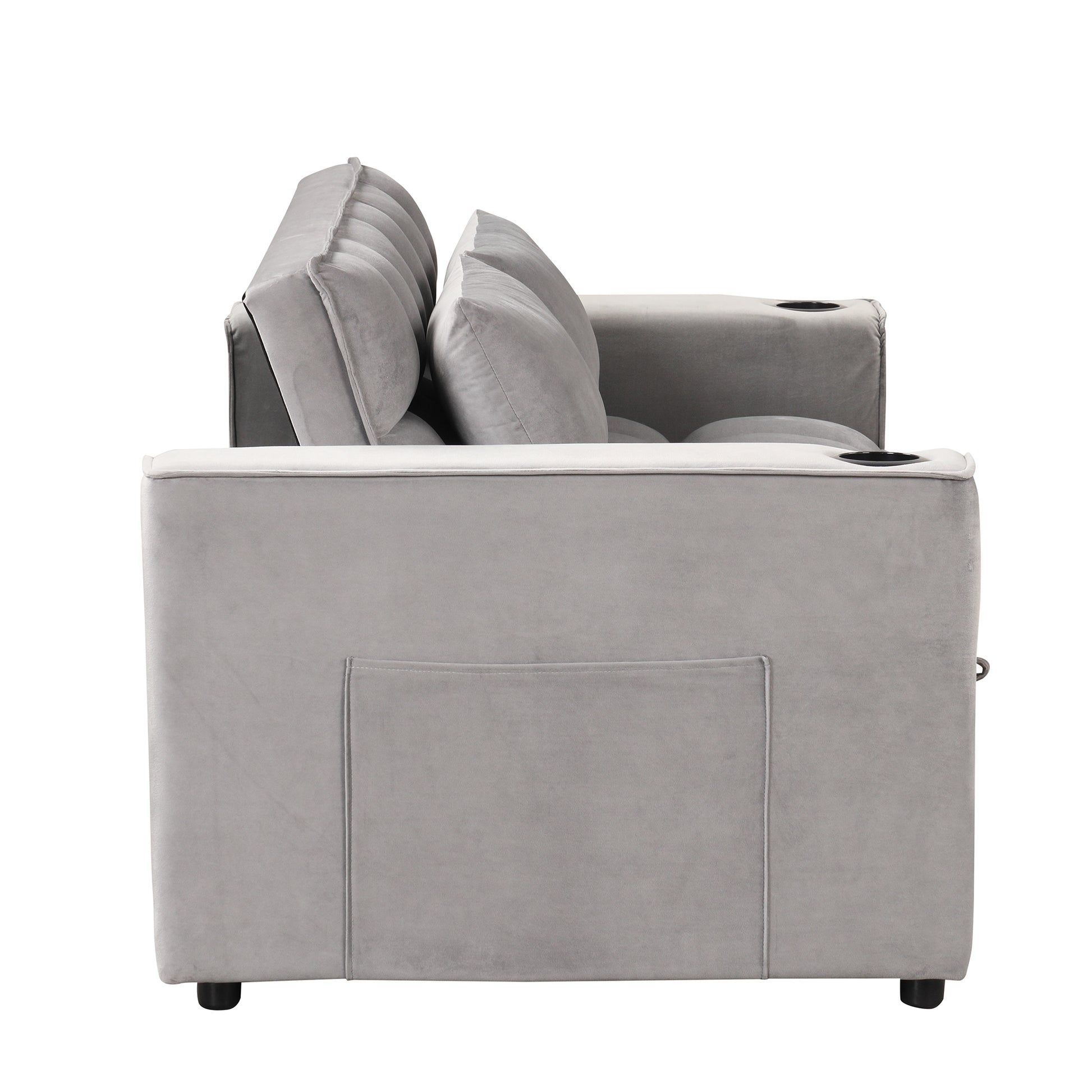 58" 4 1 Multi Functional Sofa Bed With Cup Holder And Usb Port For Living Room Or Apartments, Gray Gray Foam 2 Seat