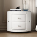 Elegant Pu Nightstand With 2 Drawers And Crystal Handle,Fully Assembled Except Legs&Handles,Storage Bedside Table White White Pu