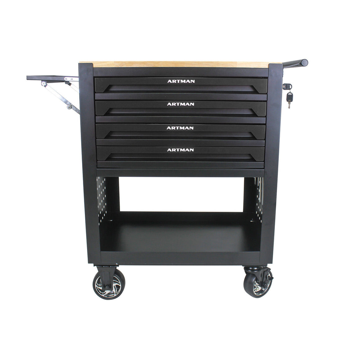 4 Drawers Multifunctional Tool Cart With Wheels And Wooden Top Black Black Metal