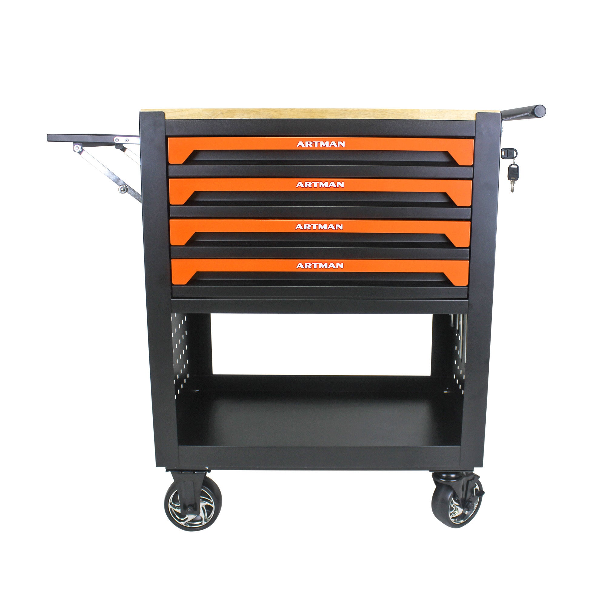 4 Drawers Multifunctional Tool Cart With Wheels And Wooden Top Orange Orange Metal