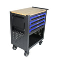 4 Drawers Multifunctional Tool Cart With Wheels And Wooden Top Blue Black Blue Metal