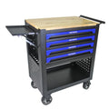 4 Drawers Multifunctional Tool Cart With Wheels And Wooden Top Blue Black Blue Metal