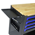 4 Drawers Multifunctional Tool Cart With Wheels And Wooden Top Blue Black Blue Metal