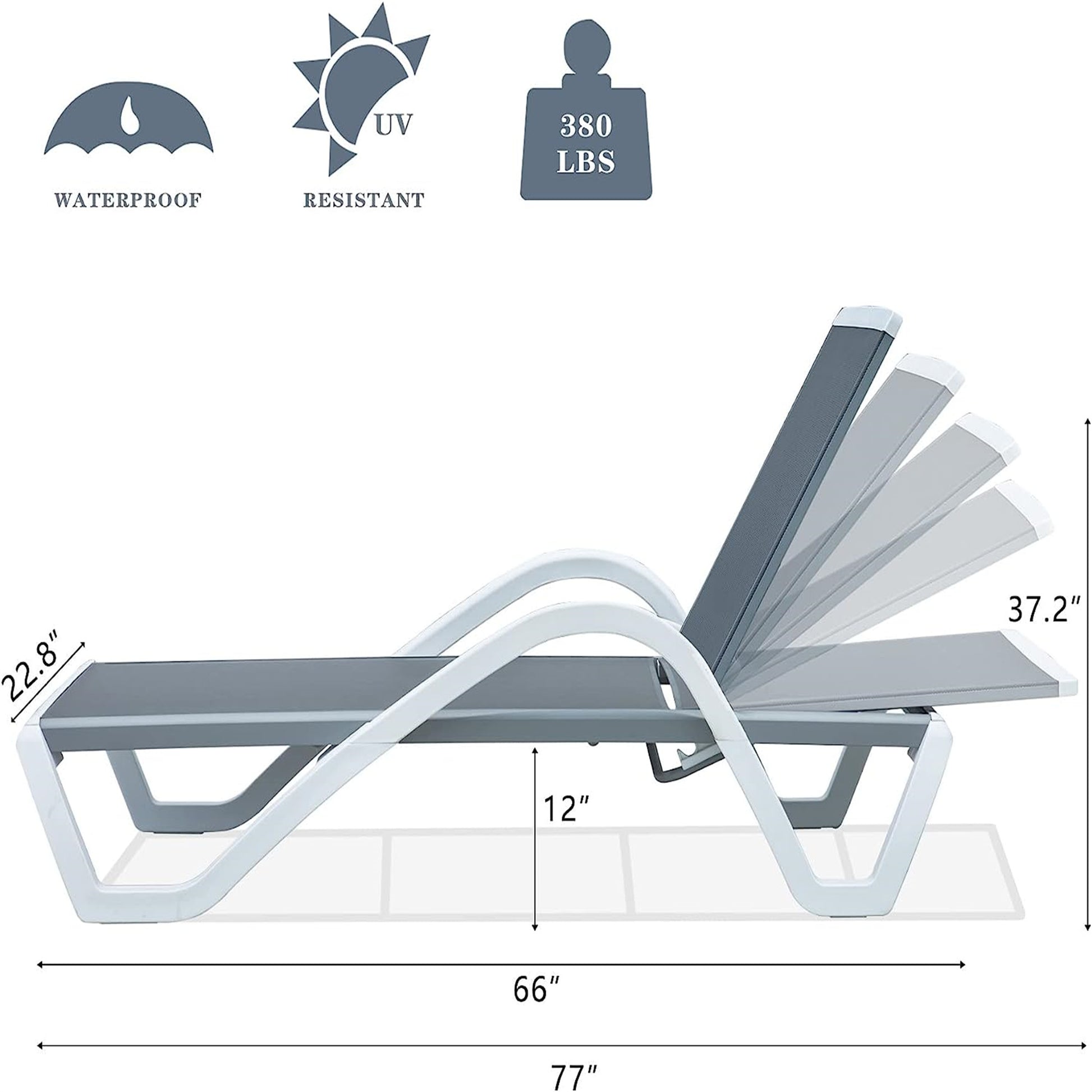 Patio Chaise Lounge Adjustable Aluminum Pool Lounge Chairs With Arm All Weather Pool Chairs For Outside,In Pool,Lawn Gray,1 Lounge Chair Gray Aluminium