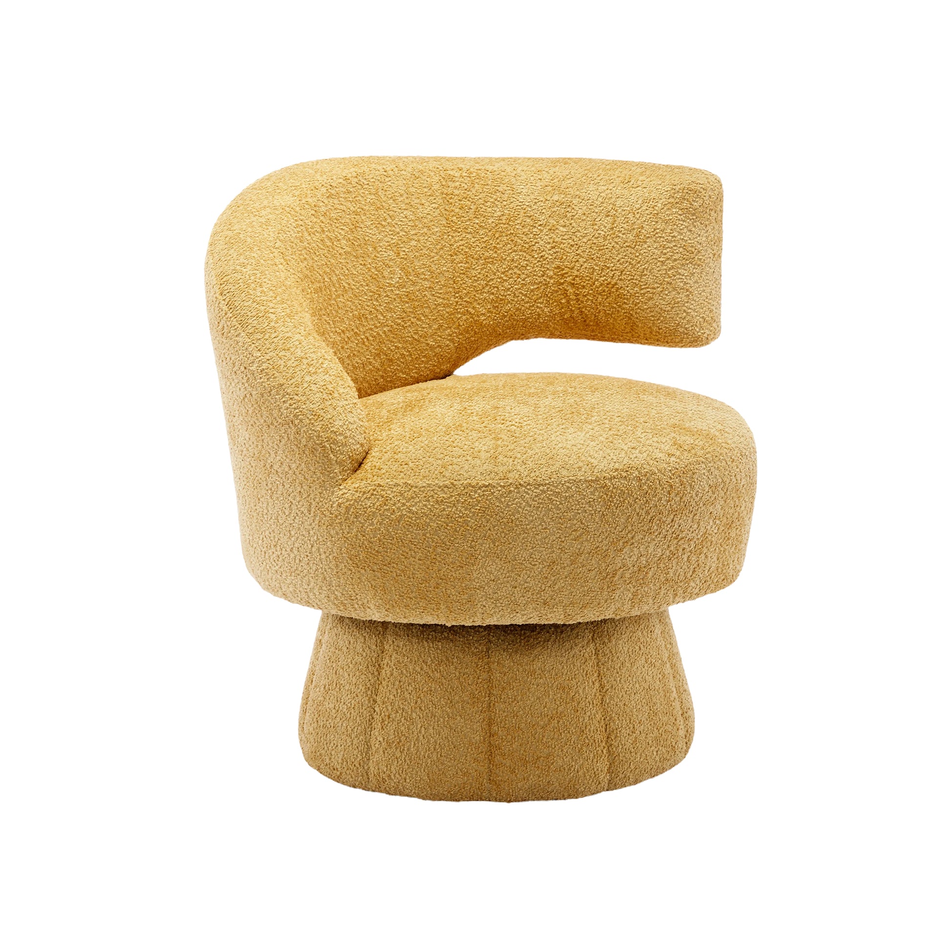360 Degree Swivel Cuddle Barrel Accent Chairs, Round Armchairs With Wide Upholstered, Fluffy Fabric Chair For Living Room, Bedroom, Office, Waiting Rooms Yellow Foam Boucle