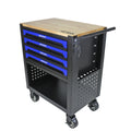 4 Drawers Multifunctional Tool Cart With Wheels And Wooden Top Blue Black Blue Metal