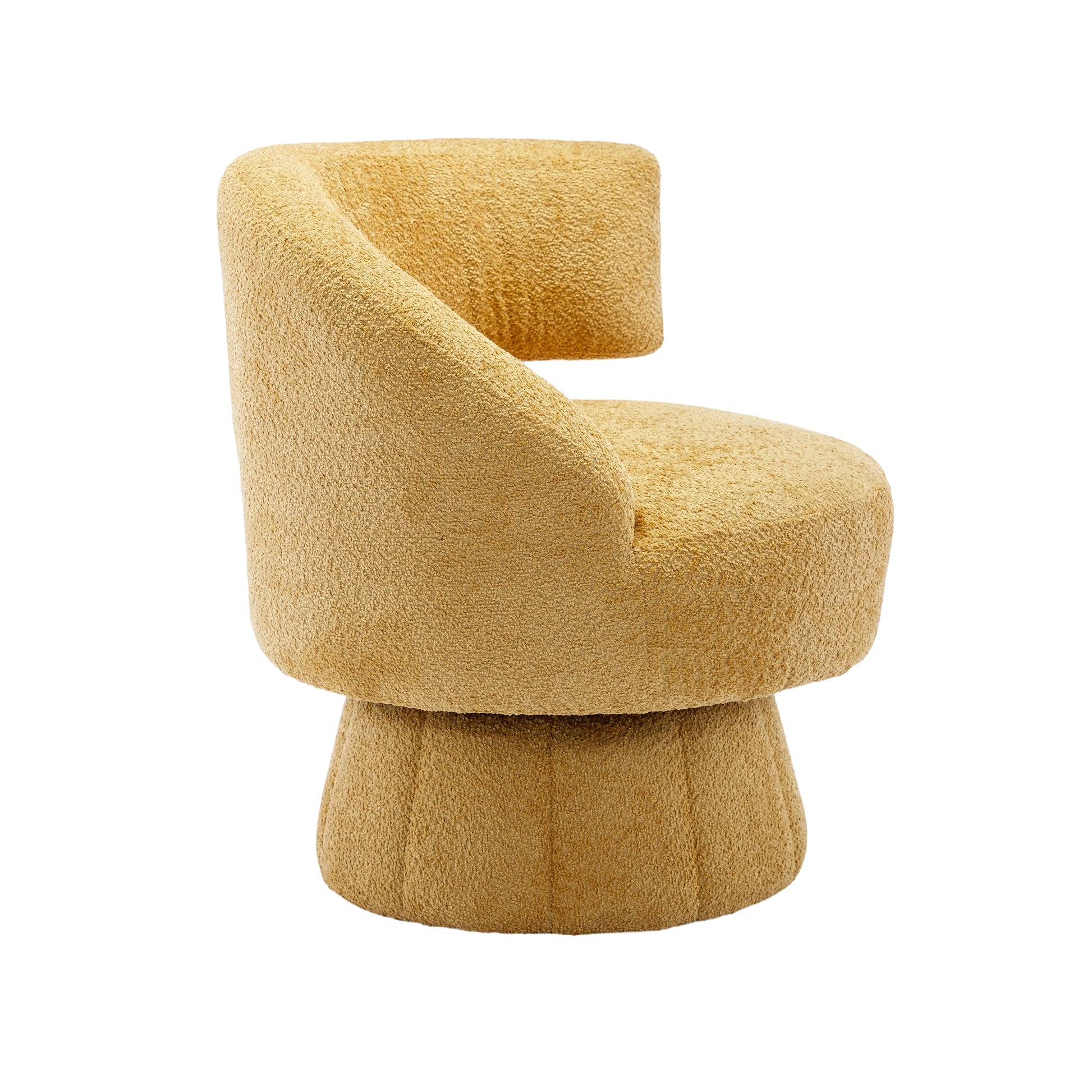 360 Degree Swivel Cuddle Barrel Accent Chairs, Round Armchairs With Wide Upholstered, Fluffy Fabric Chair For Living Room, Bedroom, Office, Waiting Rooms Yellow Foam Boucle