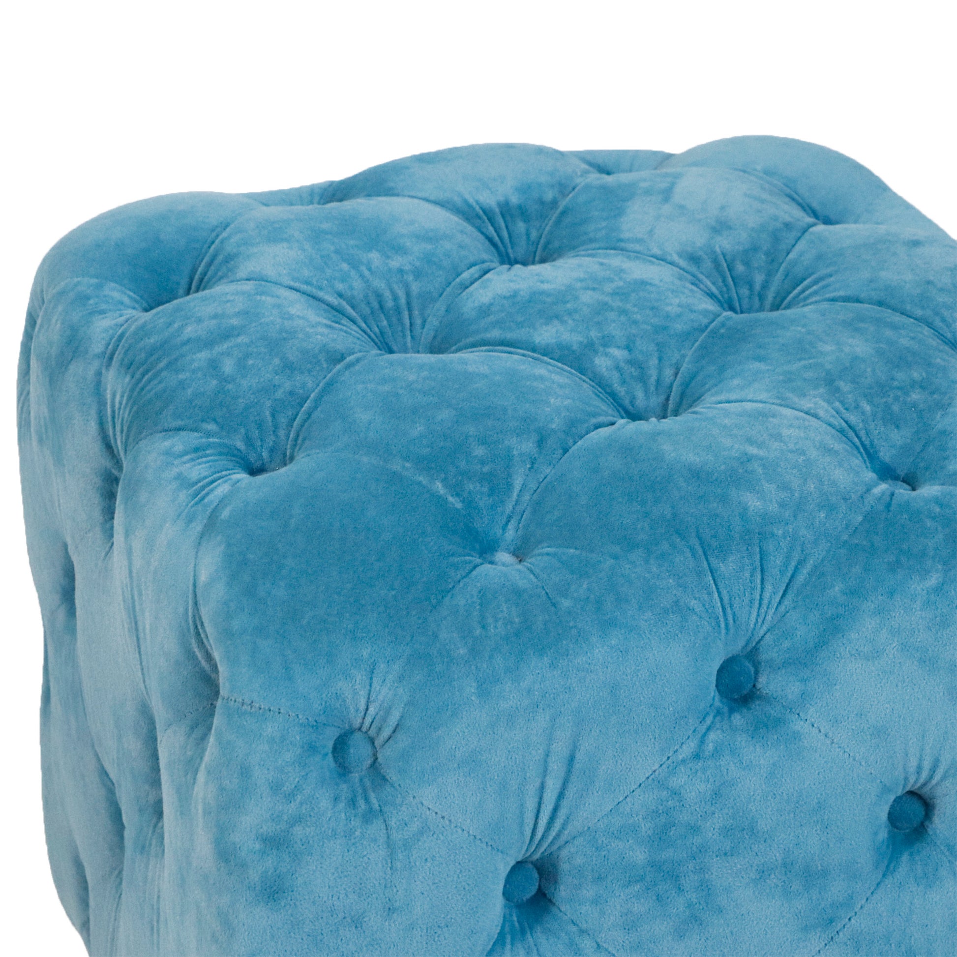 Blue Modern Velvet Upholstered Ottoman, Exquisite Small End Table, Soft Foot Stool,Dressing Makeup Chair, Comfortable Seat For Living Room, Bedroom, Entrance Blue Velvet