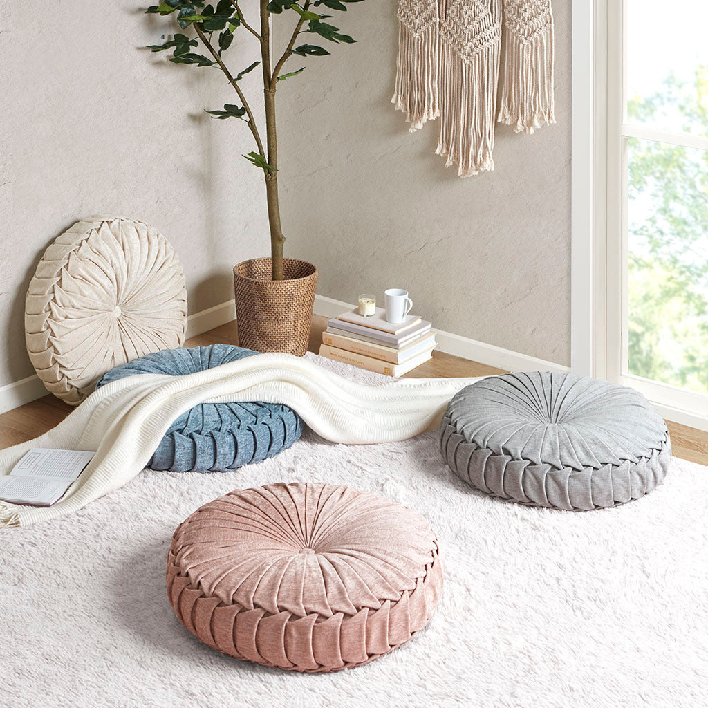 Poly Chenille Round Floor Pillow Cushion Ivory Polyester