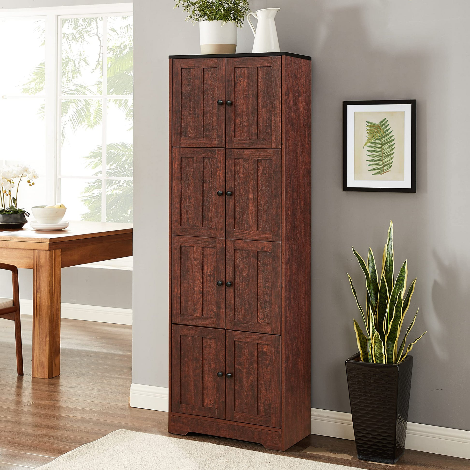 Tall Storage Cabinet With 8 Doors And 4 Shelves, Wall Storage Cabinet For Living Room, Kitchen, Office, Bedroom, Bathroom, Walnut Walnut Mdf Mdf