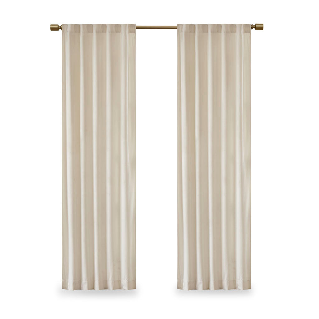 Room Darkening Poly Velvet Rod Pocket Back Tab Curtain Panel Pair 2 Pcs Window Panels Ivory Polyester