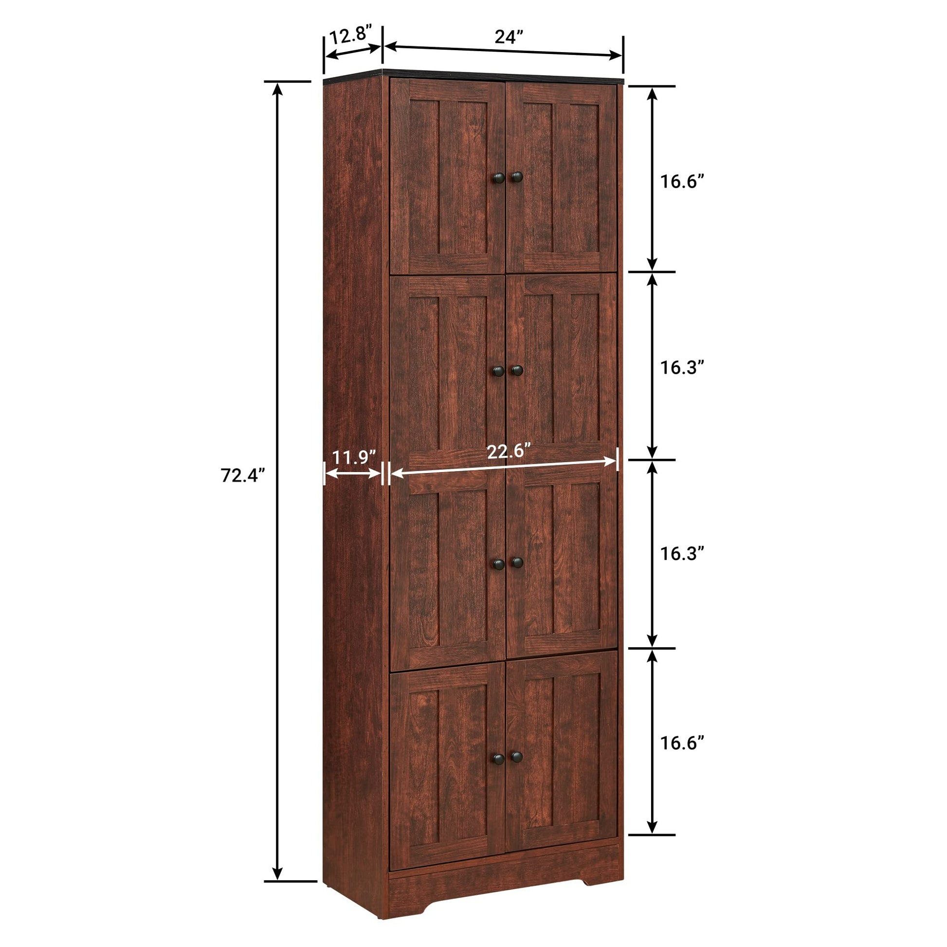 Tall Storage Cabinet With 8 Doors And 4 Shelves, Wall Storage Cabinet For Living Room, Kitchen, Office, Bedroom, Bathroom, Walnut Walnut Mdf Mdf