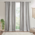 Cotton Printed Curtain Panel With Chenille Stripe And Lining Gray Cotton