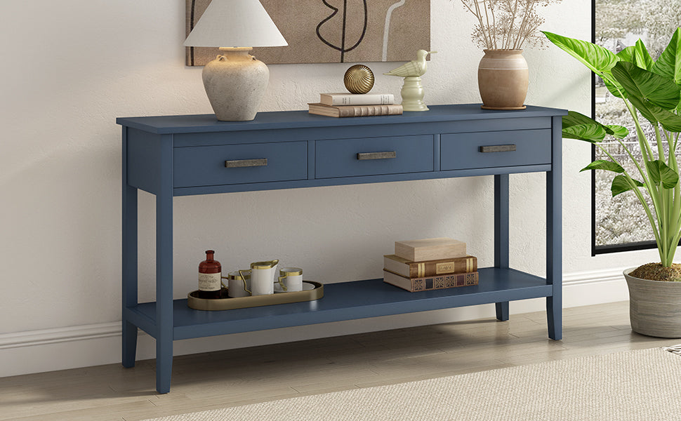 Contemporary 3 Drawer Console Table With 1 Shelf, Entrance Table For Entryway, Hallway, Living Room, Foyer, Corridor Navy Blue Primary Living Space American Design Mdf