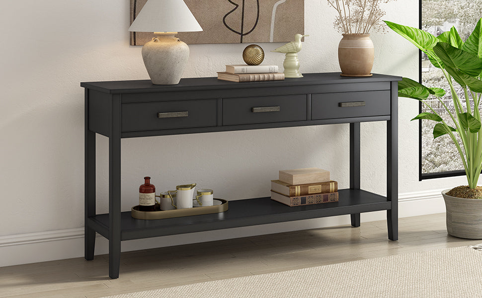 Contemporary 3 Drawer Console Table With 1 Shelf, Entrance Table For Entryway, Hallway, Living Room, Foyer, Corridor Black Primary Living Space American Design Mdf