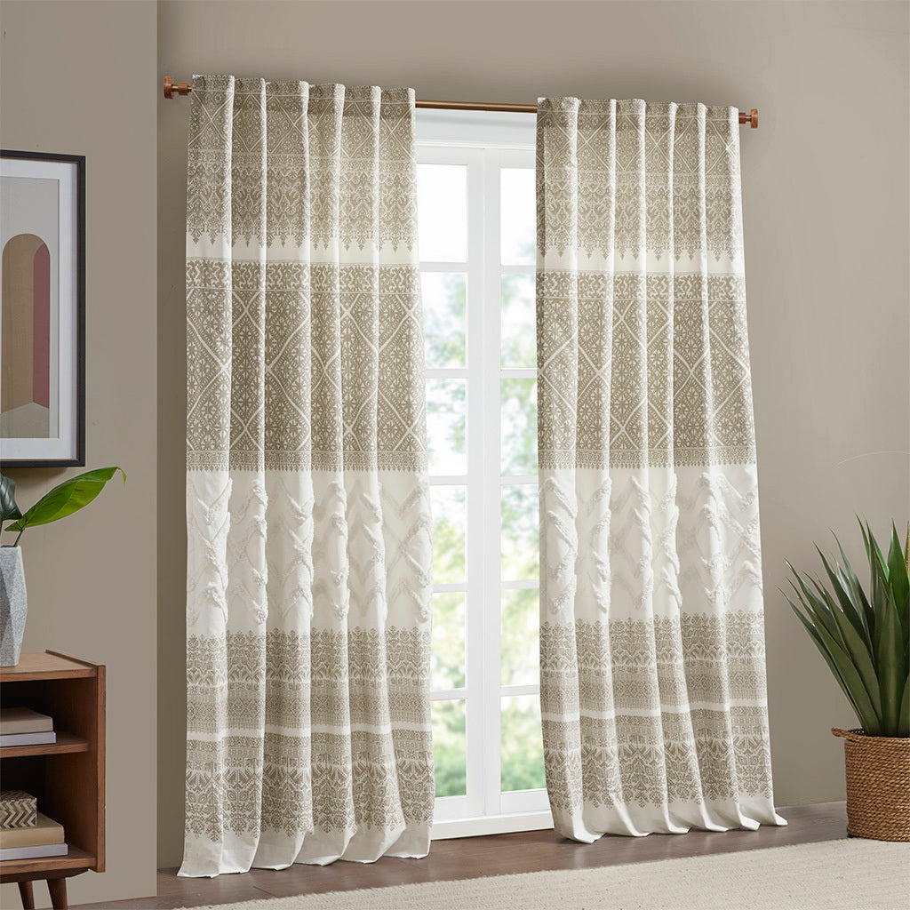 Cotton Printed Curtain Panel With Chenille Detail And Lining Only 1 Pc Panel Multicolor Cotton