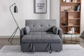 2 Seaters Slepper Sofa Bed.Dark Grey Linen Fabric 3 In 1 Convertible Sleeper Loveseat With Side Pocket. Dark Grey Linen