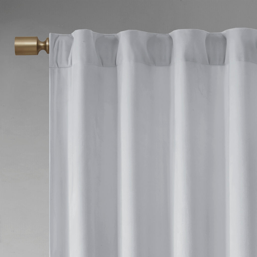 Room Darkening Poly Velvet Rod Pocket Back Tab Curtain Panel Pair 2 Pcs Window Panels Light Grey Polyester