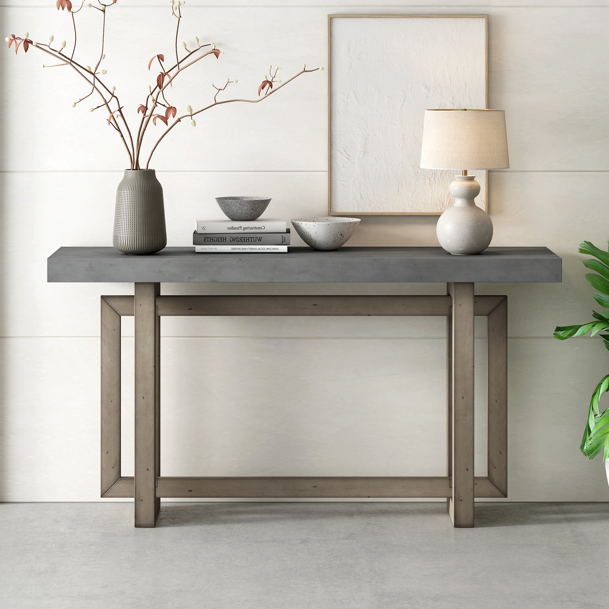 Contemporary Console Table With Wood Top, Extra Long Entryway Table For Entryway, Hallway, Living Room, Foyer, Corridor Gray Solid Wood Mdf