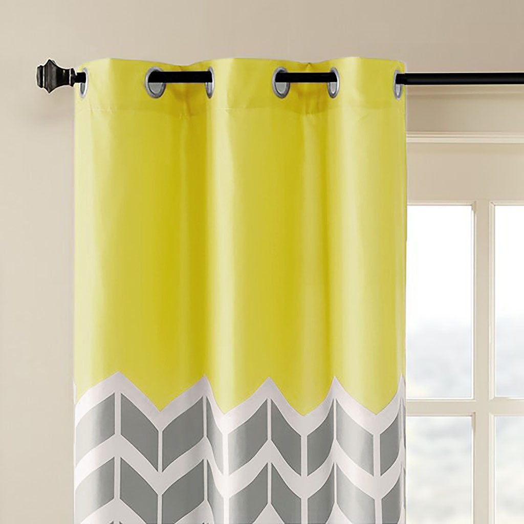 Chevron Printed Room Darkening Grommet Top Panel Pair Yellow Polyester