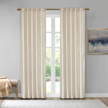 Room Darkening Poly Velvet Rod Pocket Back Tab Curtain Panel Pair 2 Pcs Window Panels Ivory Polyester