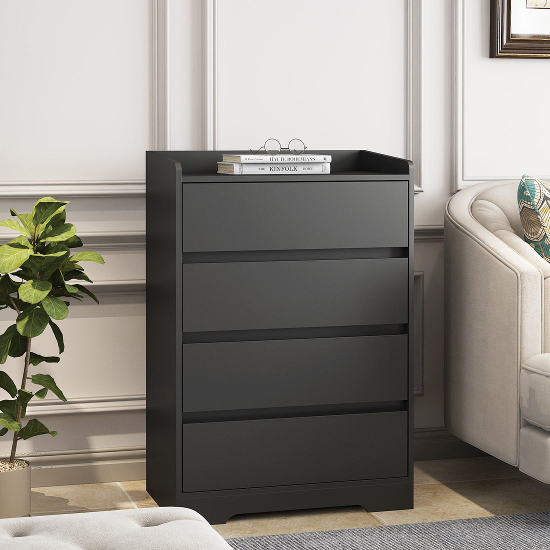 Living Room Sideboard Storage Cabinet,Drawer Cabinet Black Mdf