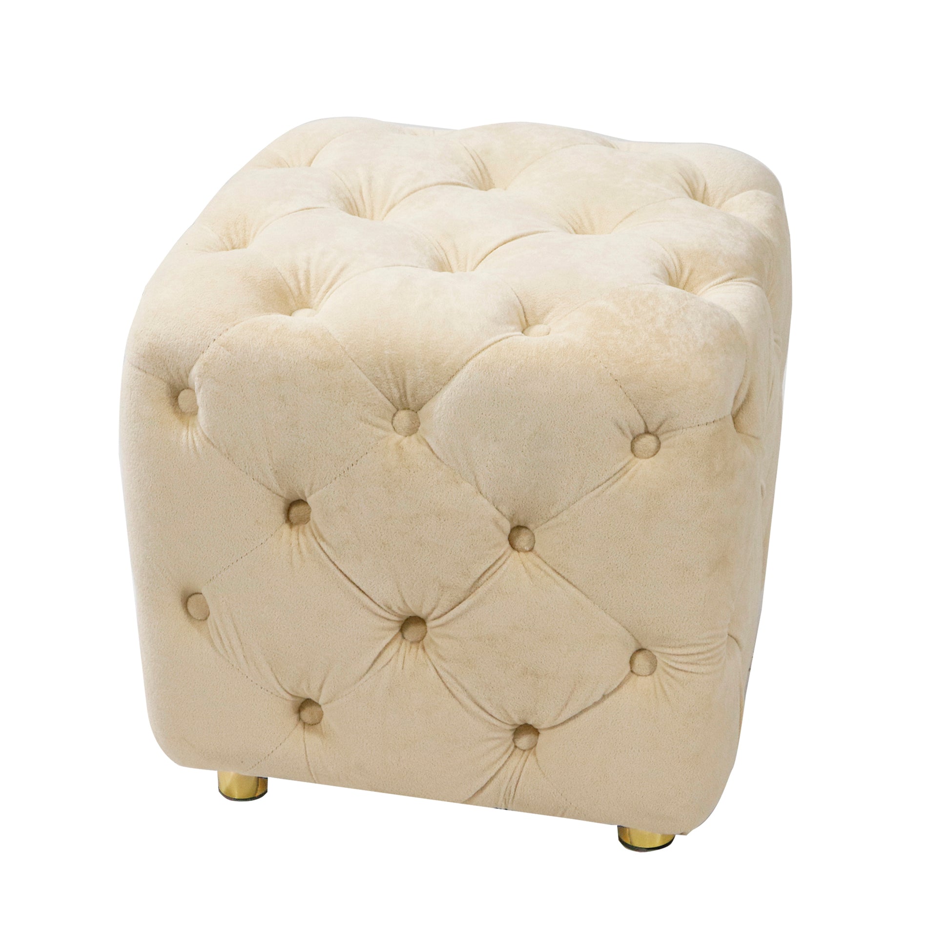 Beige Modern Velvet Upholstered Ottoman, Exquisite Small End Table, Soft Foot Stool,Dressing Makeup Chair, Comfortable Seat For Living Room, Bedroom, Entrance Beige Velvet