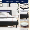 Modern Upholstered Platform Bed Frame With Led Lights Headboard, Faux Leather Wave Like Platform Bed Frame,Strong Wood Slats Support, Easy Assembly, Black, King Size Black Metal & Wood