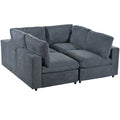 Upholstered Modular Sofa With Usb Charge Ports,Wireless Charging And Built In Bluetooth Speaker In Arm,Sectional Sofa For Living Room Apartment 4 Seater Gray Polyester 4 Seat
