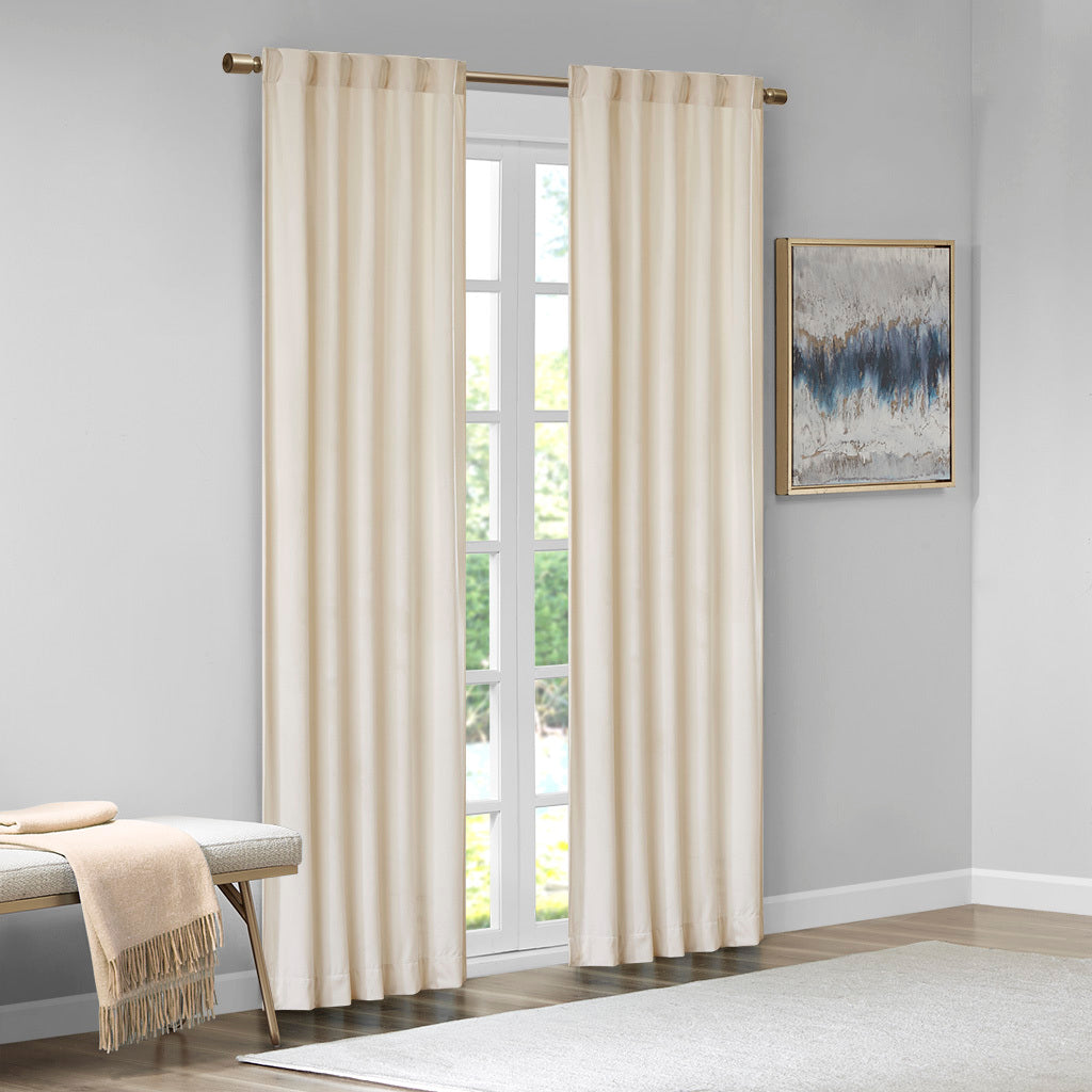 Room Darkening Poly Velvet Rod Pocket Back Tab Curtain Panel Pair 2 Pcs Window Panels Ivory Polyester