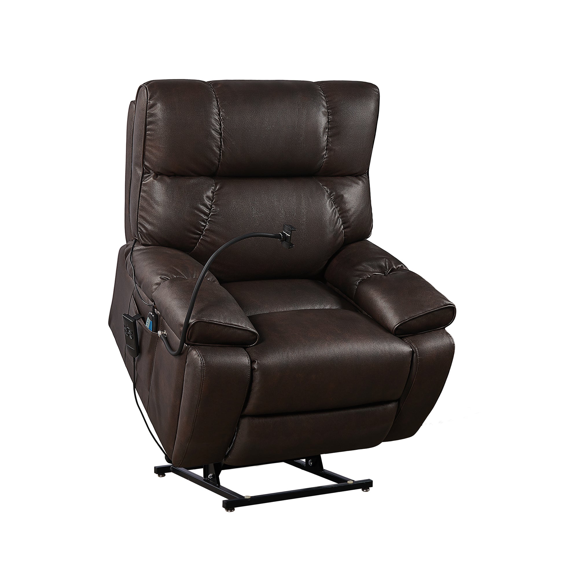 Recliner Chair With Phone Holder,Electric Power Lift Recliner Chair With 2 Motors Massage And Heat For Elderly, 3 Positions, 2 Side Pockets, Cup Holders Brown Faux Leather Power Remote Metal Primary Living Space American Design Eucalyptus Foam Bonded