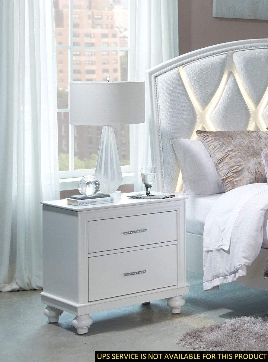 Modern Bedroom Furniture Two Drawers Nightstand 1Pc White Finish Acrylic Crystal Drawers Wooden Furniture White 2 Drawers Bedroom Modern Drawers Wood