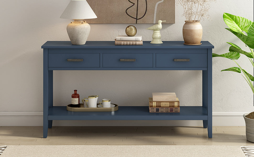 Contemporary 3 Drawer Console Table With 1 Shelf, Entrance Table For Entryway, Hallway, Living Room, Foyer, Corridor Navy Blue Primary Living Space American Design Mdf