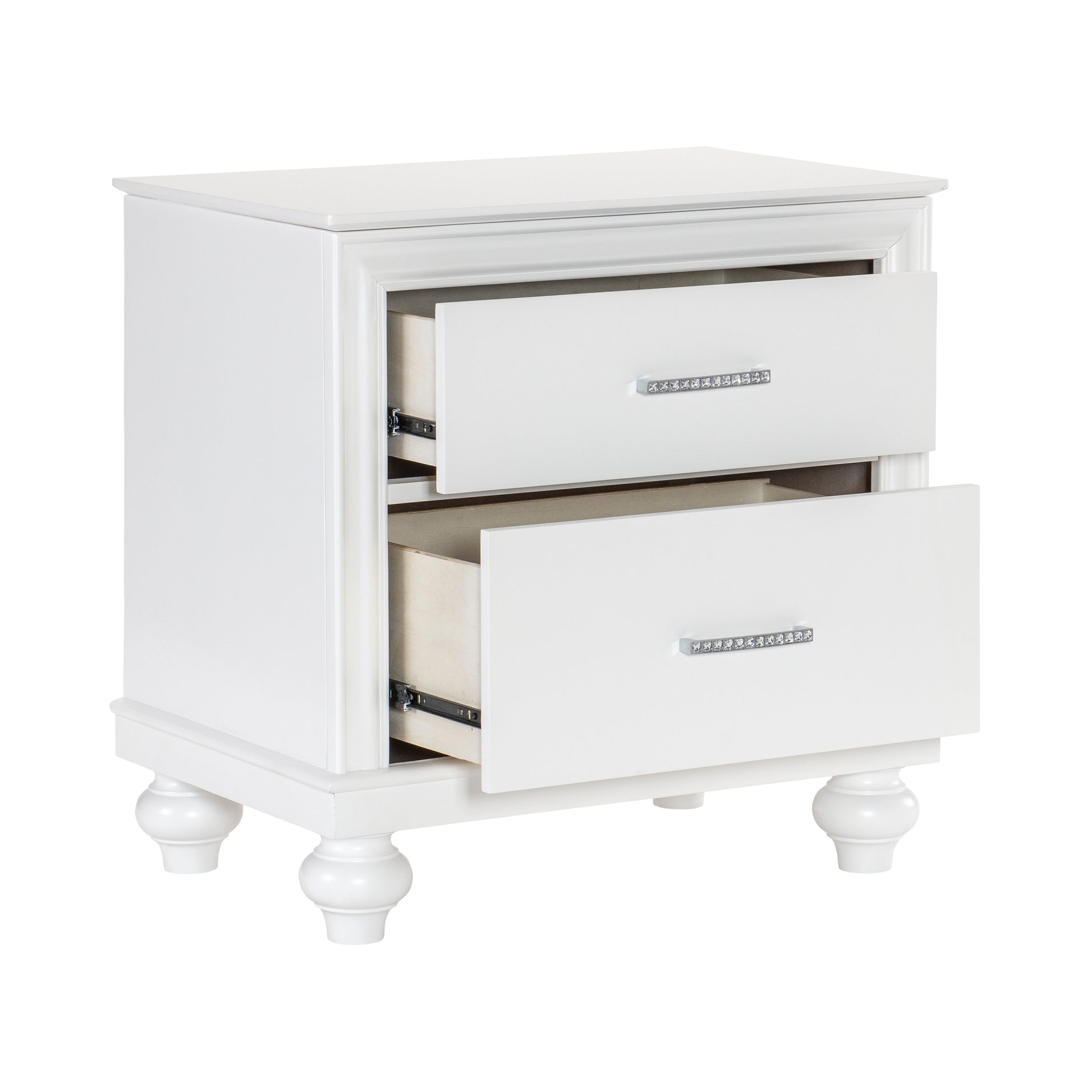 Modern Bedroom Furniture Two Drawers Nightstand 1Pc White Finish Acrylic Crystal Drawers Wooden Furniture White 2 Drawers Bedroom Modern Drawers Wood