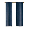 Room Darkening Poly Velvet Rod Pocket Back Tab Curtain Panel Pair 2 Pcs Window Panels Navy Polyester