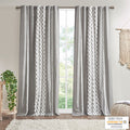 Cotton Printed Curtain Panel With Chenille Stripe And Lining Gray Cotton