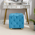 Blue Modern Velvet Upholstered Ottoman, Exquisite Small End Table, Soft Foot Stool,Dressing Makeup Chair, Comfortable Seat For Living Room, Bedroom, Entrance Blue Velvet