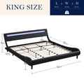 Modern Upholstered Platform Bed Frame With Led Lights Headboard, Faux Leather Wave Like Platform Bed Frame,Strong Wood Slats Support, Easy Assembly, Black, King Size Black Metal & Wood