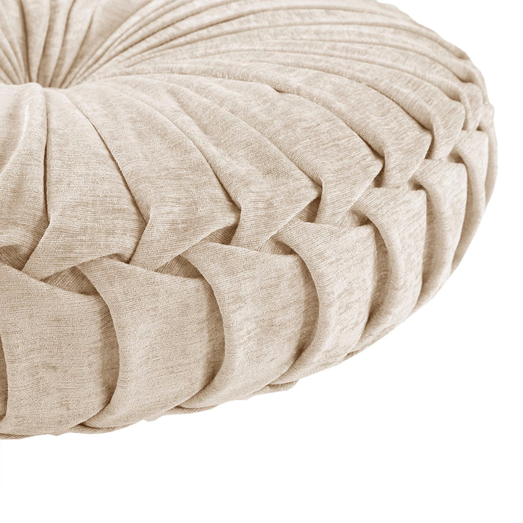 Poly Chenille Round Floor Pillow Cushion Ivory Polyester