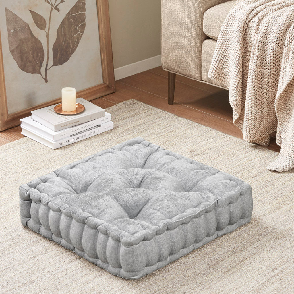 Poly Chenille Square Floor Pillow Cushion Grey Polyester