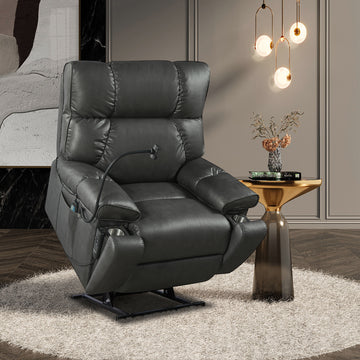 Recliner Chair With Phone Holder,Electric Power Lift Recliner Chair With 2 Motors Massage And Heat For Elderly, 3 Positions, 2 Side Pockets, Cup Holders Gray Foam Bonded Leather