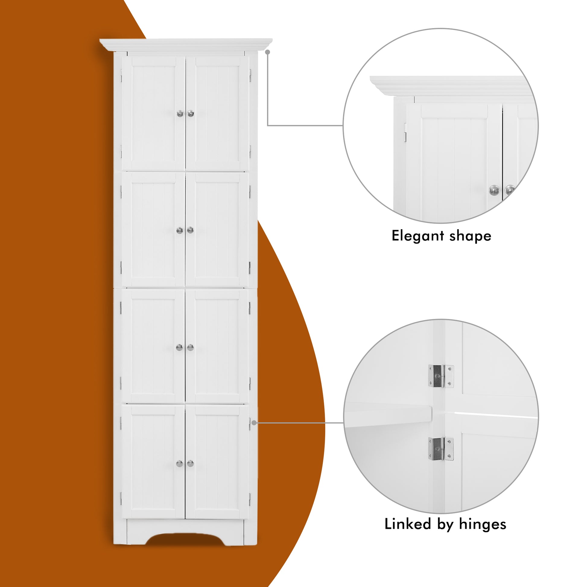 Tall Storage Cabinet With Doors And 4 Shelves For Living Room, Kitchen, Office, Bedroom, Bathroom, Modern, White White Mdf