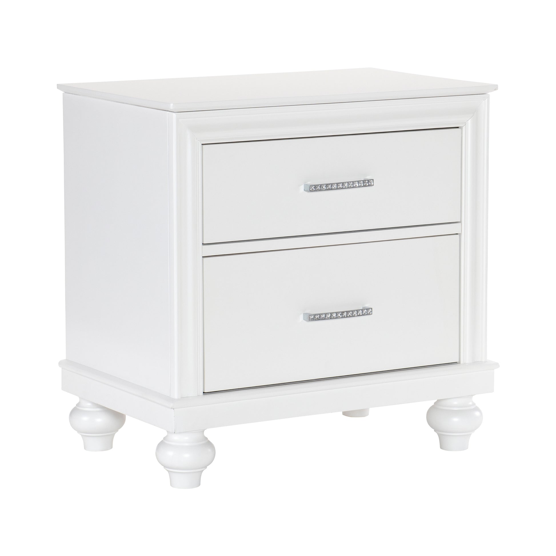 Modern Bedroom Furniture Two Drawers Nightstand 1Pc White Finish Acrylic Crystal Drawers Wooden Furniture White 2 Drawers Bedroom Modern Drawers Wood