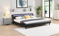 Modern Upholstered Platform Bed Frame With Led Lights Headboard, Faux Leather Wave Like Platform Bed Frame,Strong Wood Slats Support, Easy Assembly, Black, King Size Black Metal & Wood