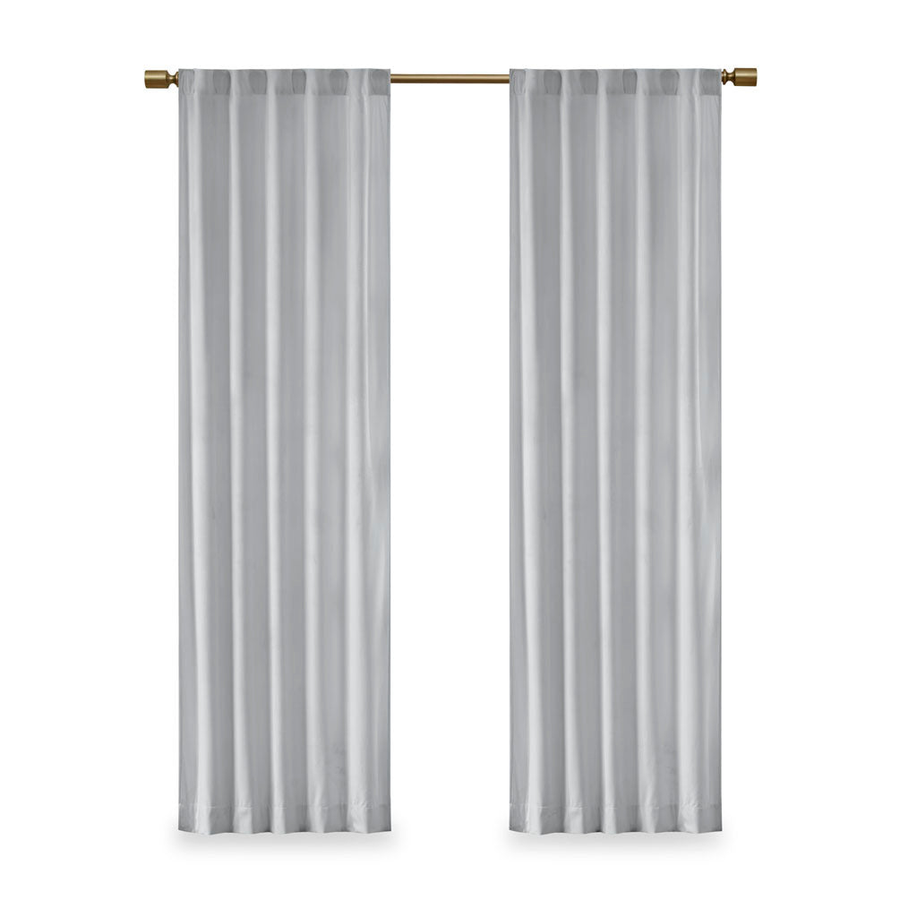 Room Darkening Poly Velvet Rod Pocket Back Tab Curtain Panel Pair 2 Pcs Window Panels Light Grey Polyester