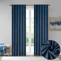 Room Darkening Poly Velvet Rod Pocket Back Tab Curtain Panel Pair 2 Pcs Window Panels Navy Polyester