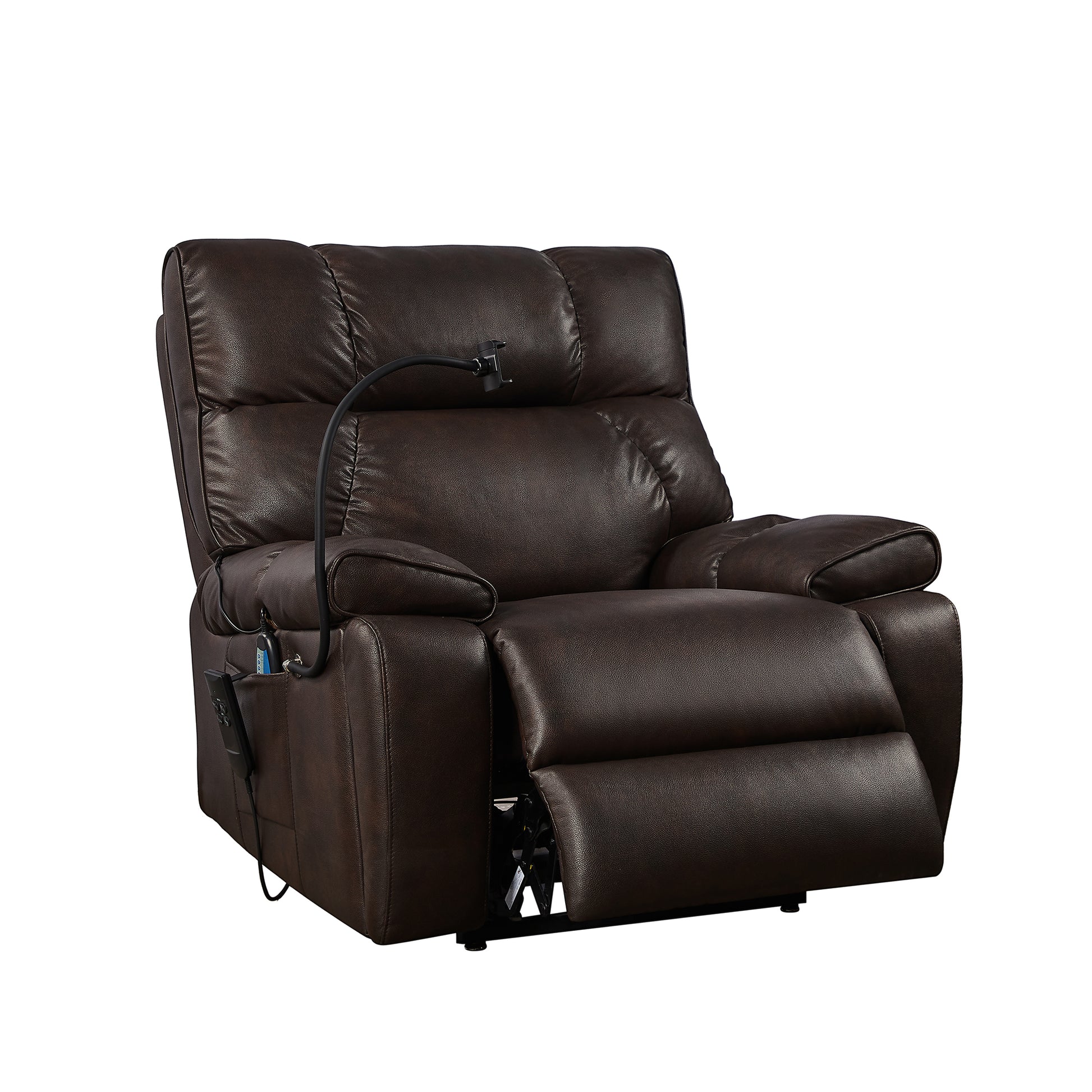 Recliner Chair With Phone Holder,Electric Power Lift Recliner Chair With 2 Motors Massage And Heat For Elderly, 3 Positions, 2 Side Pockets, Cup Holders Brown Faux Leather Power Remote Metal Primary Living Space American Design Eucalyptus Foam Bonded