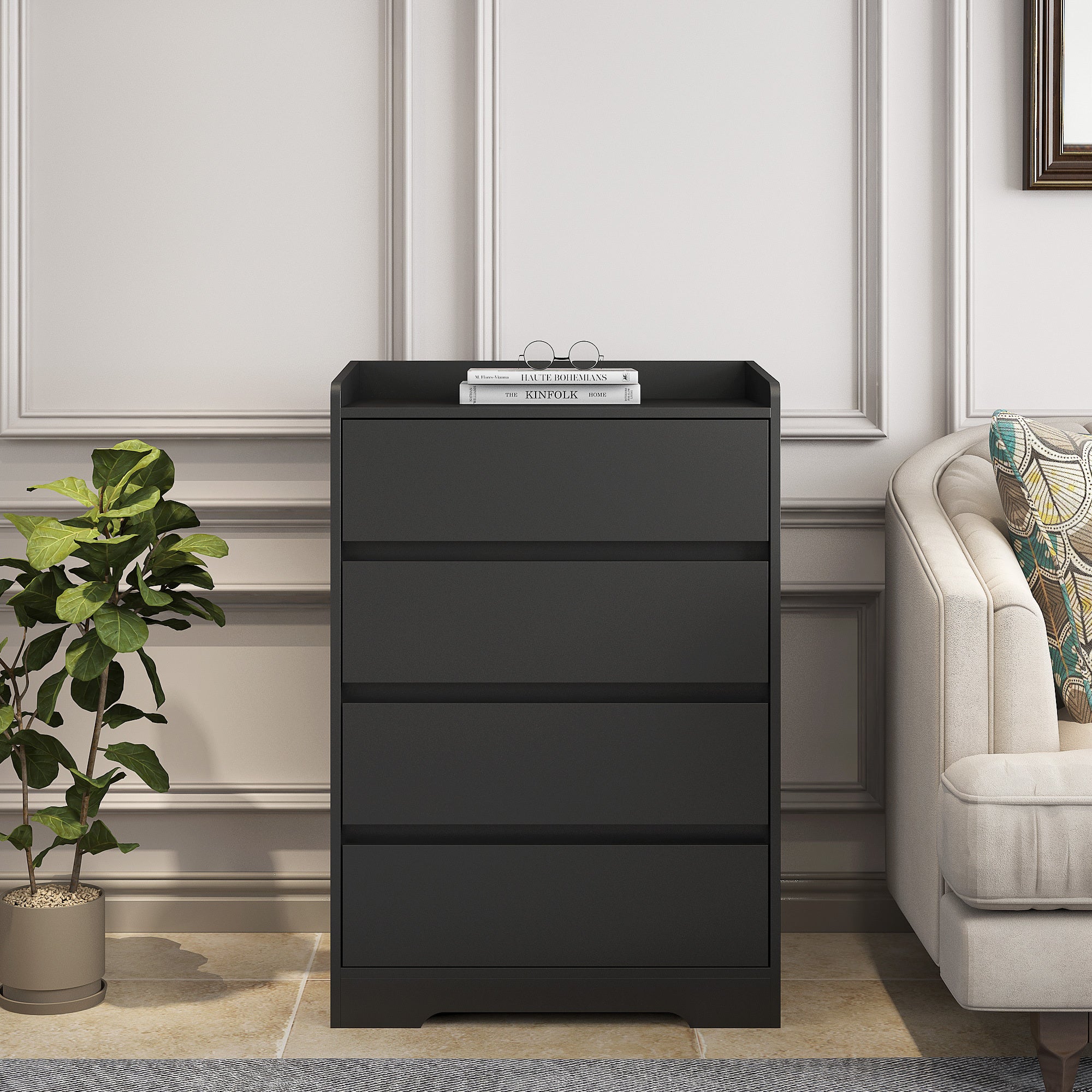 Living Room Sideboard Storage Cabinet,Drawer Cabinet Black Mdf