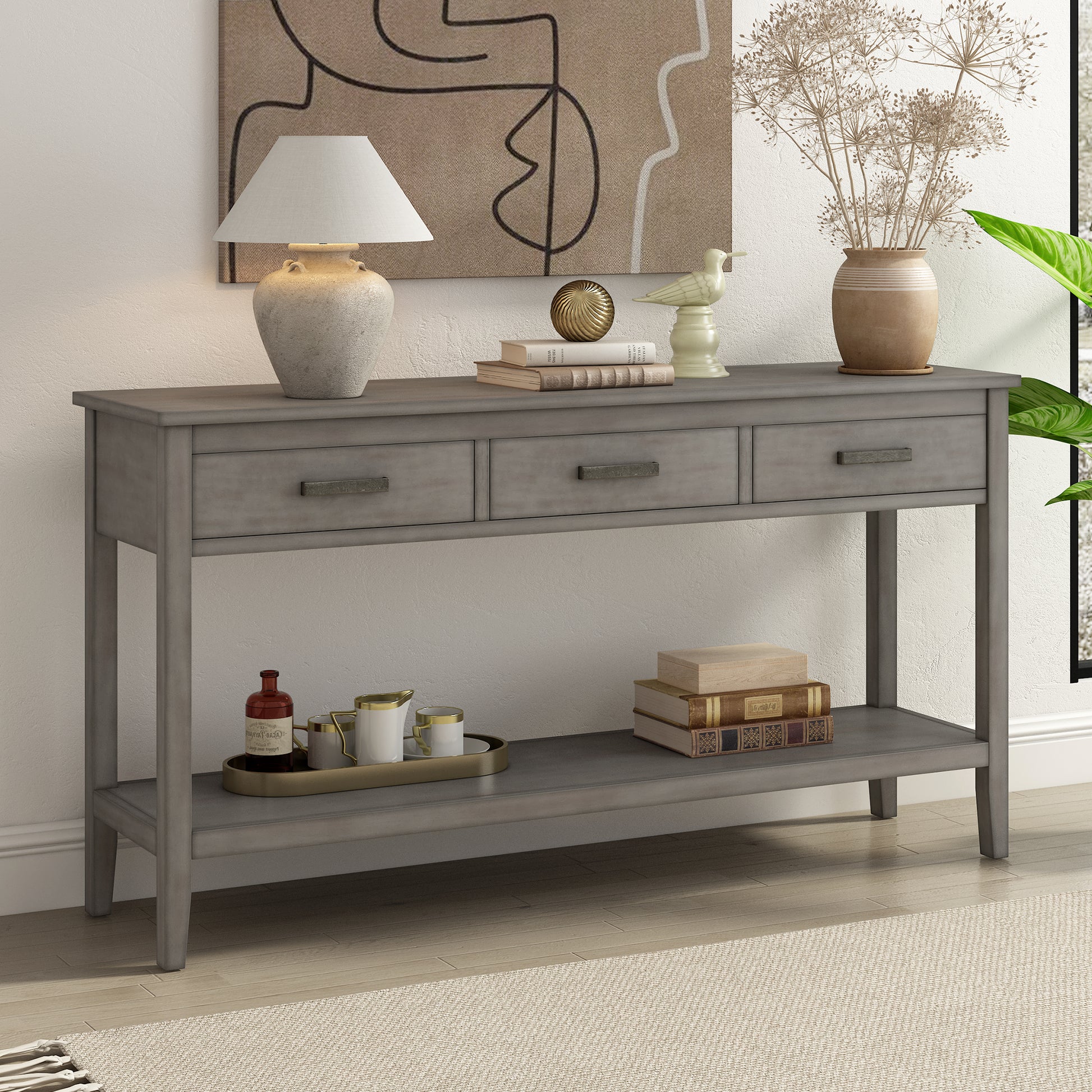 Contemporary 3 Drawer Console Table With 1 Shelf, Entrance Table For Entryway, Hallway, Living Room, Foyer, Corridor Gray Primary Living Space American Design Mdf